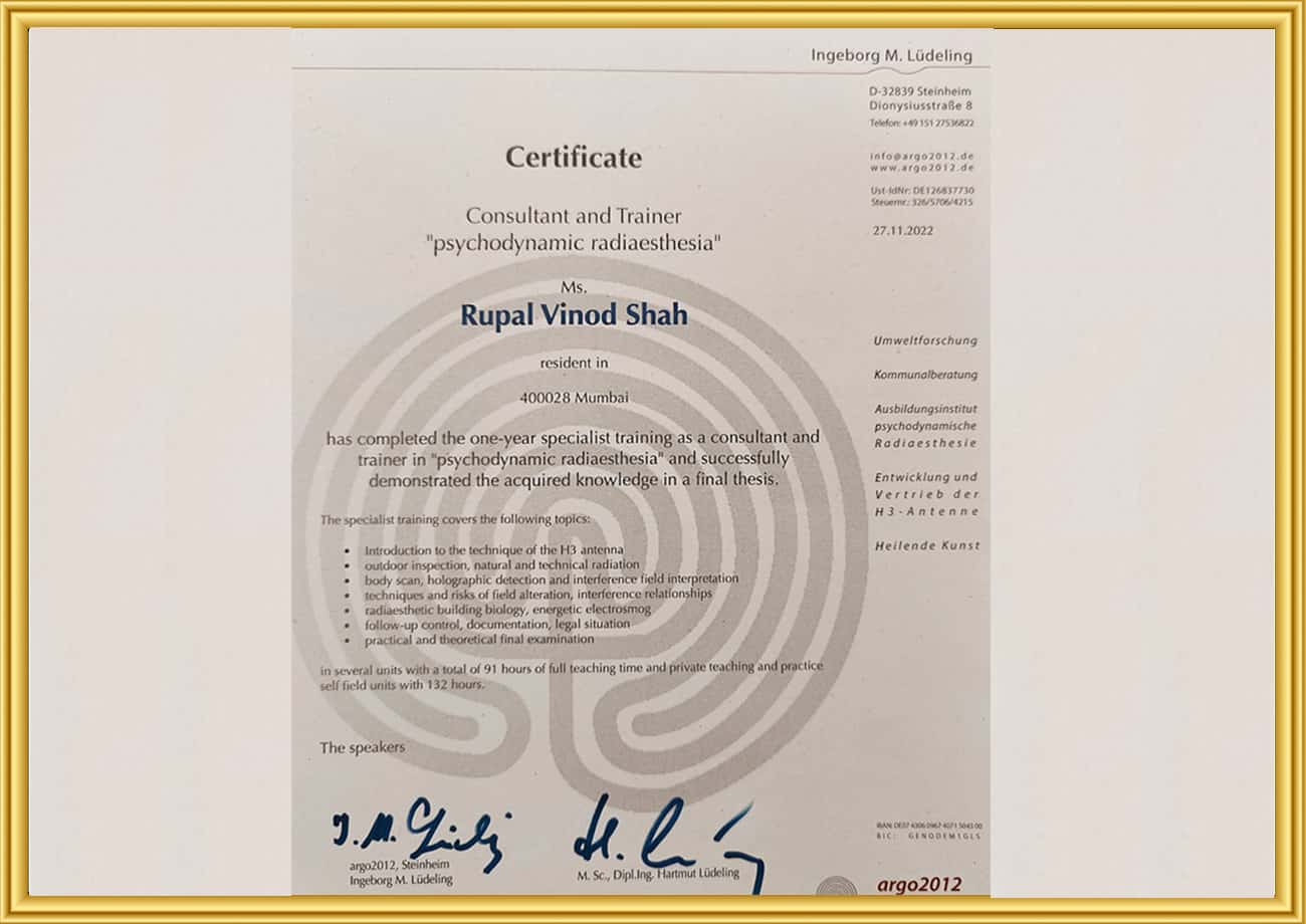 About consultant and trainer psychodynamic radiesthesia rupal